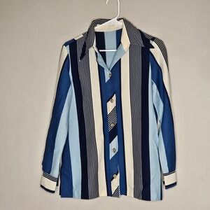 Vintage Retro Striped Button Up Shirt Women's Med Funky Artsy 70s Boho Statement